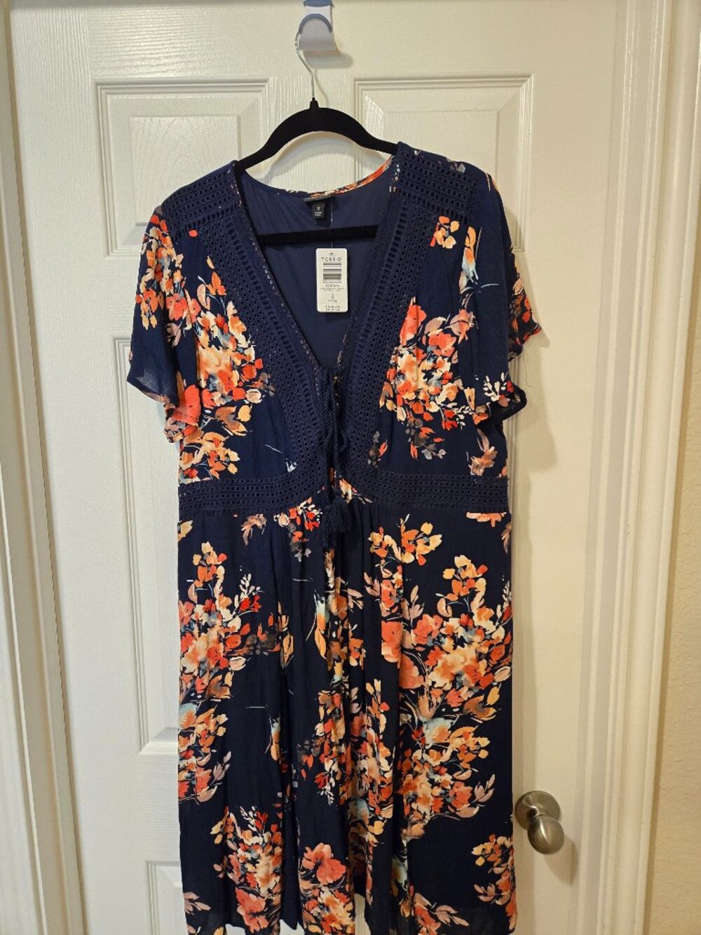 Torrid navy blue midi dress with coral blooms